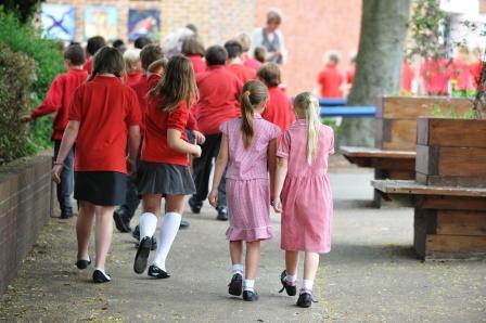 Children walking in school